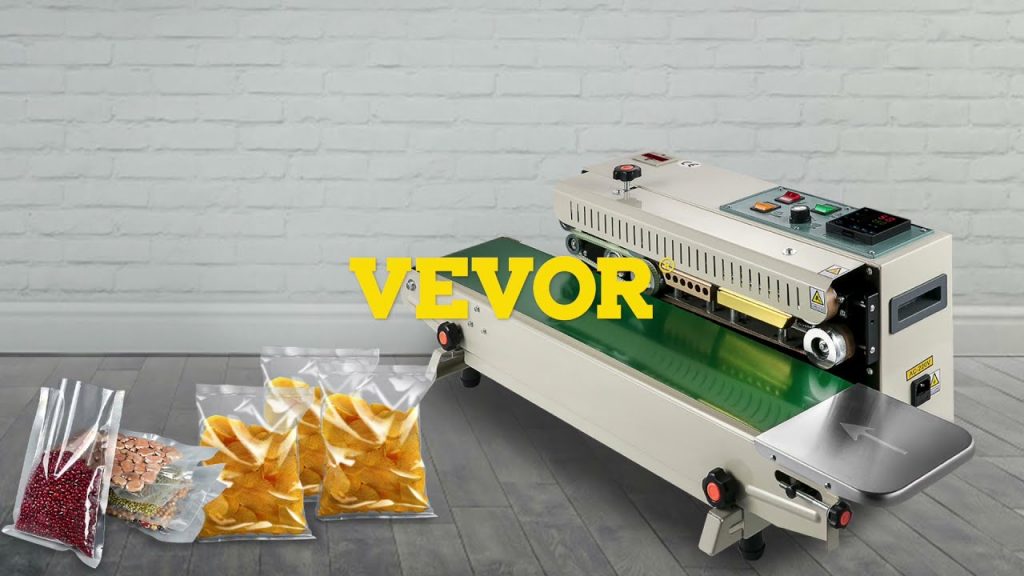 Continuous Bag Sealing Machine with Adjustable Speed and Automatic Control.