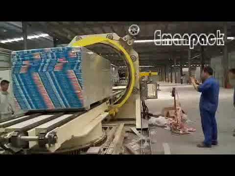 Gypsum board and MDF panel packaging machine with 6-sided orbital stretch