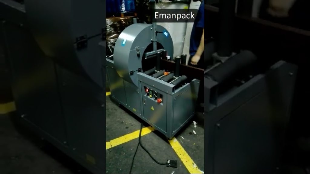 Small orbital wrapper for packing aluminum profiles in undersized bundles.