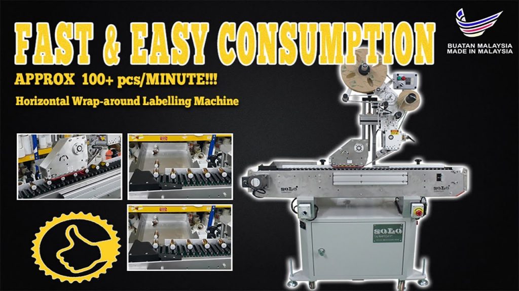 Wrap-around labelling machine with roller chain conveyor and solo technology.
